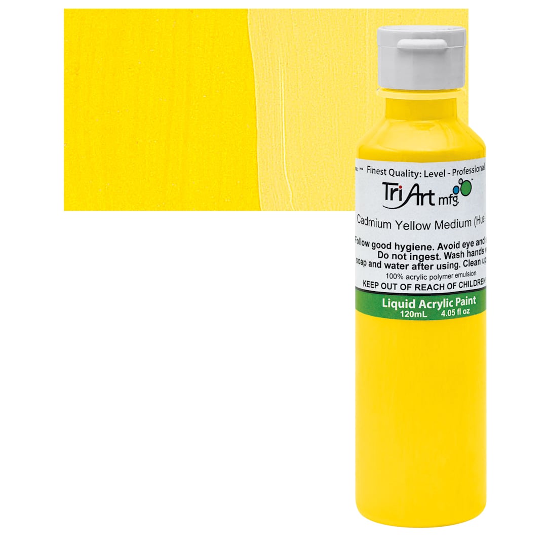 Open in modal - Tri-Art Liquid Artist Acrylic - Cadmium Yellow Medium Hue, 120 ml bottle and swatch