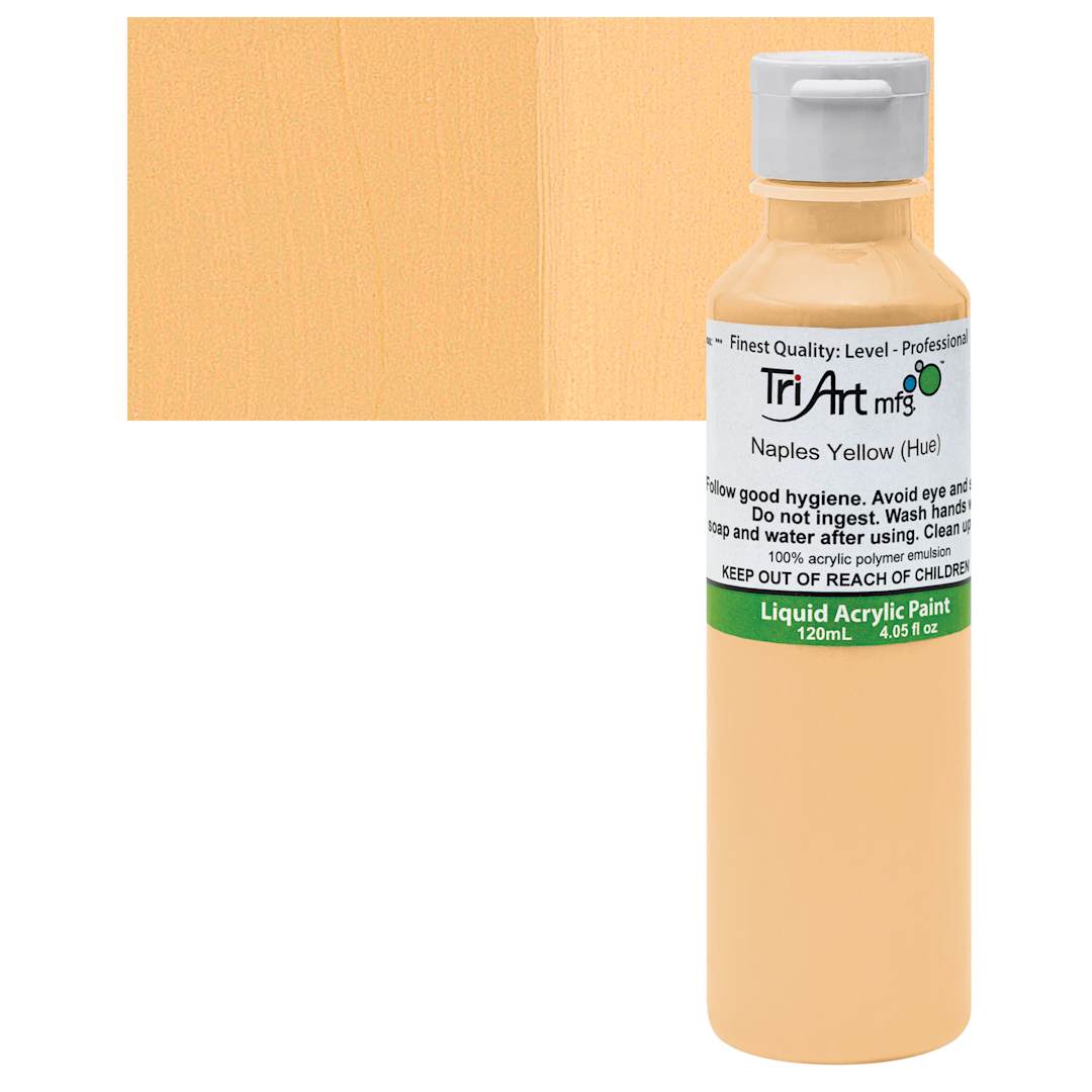 Open in modal - Tri-Art Liquid Artist Acrylic - Naples Yellow Hue, 120 ml bottle and swatch