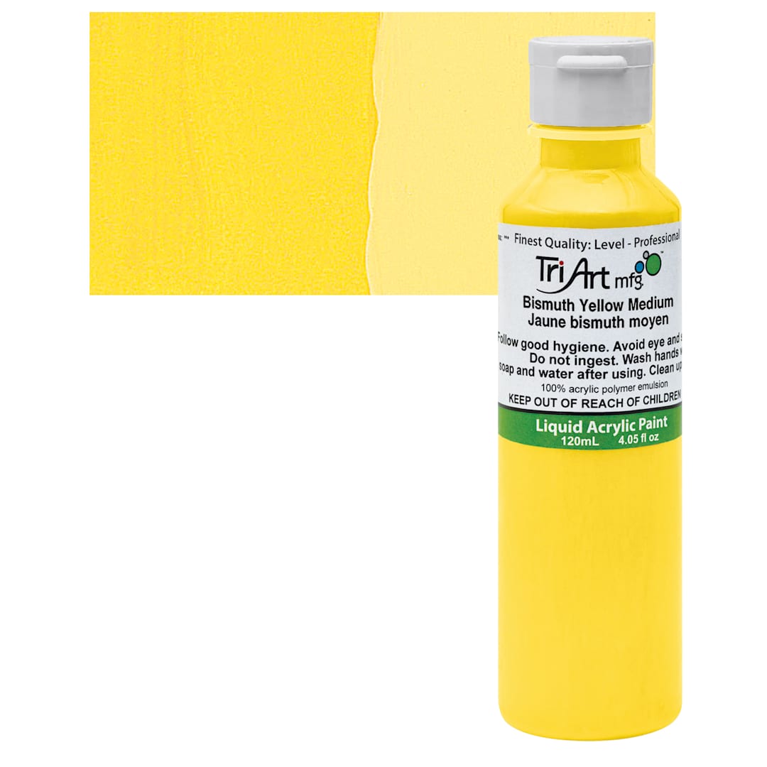 Open in modal - Tri-Art Liquid Artist Acrylic - Bismuth Yellow Medium, 120 ml bottle and swatch