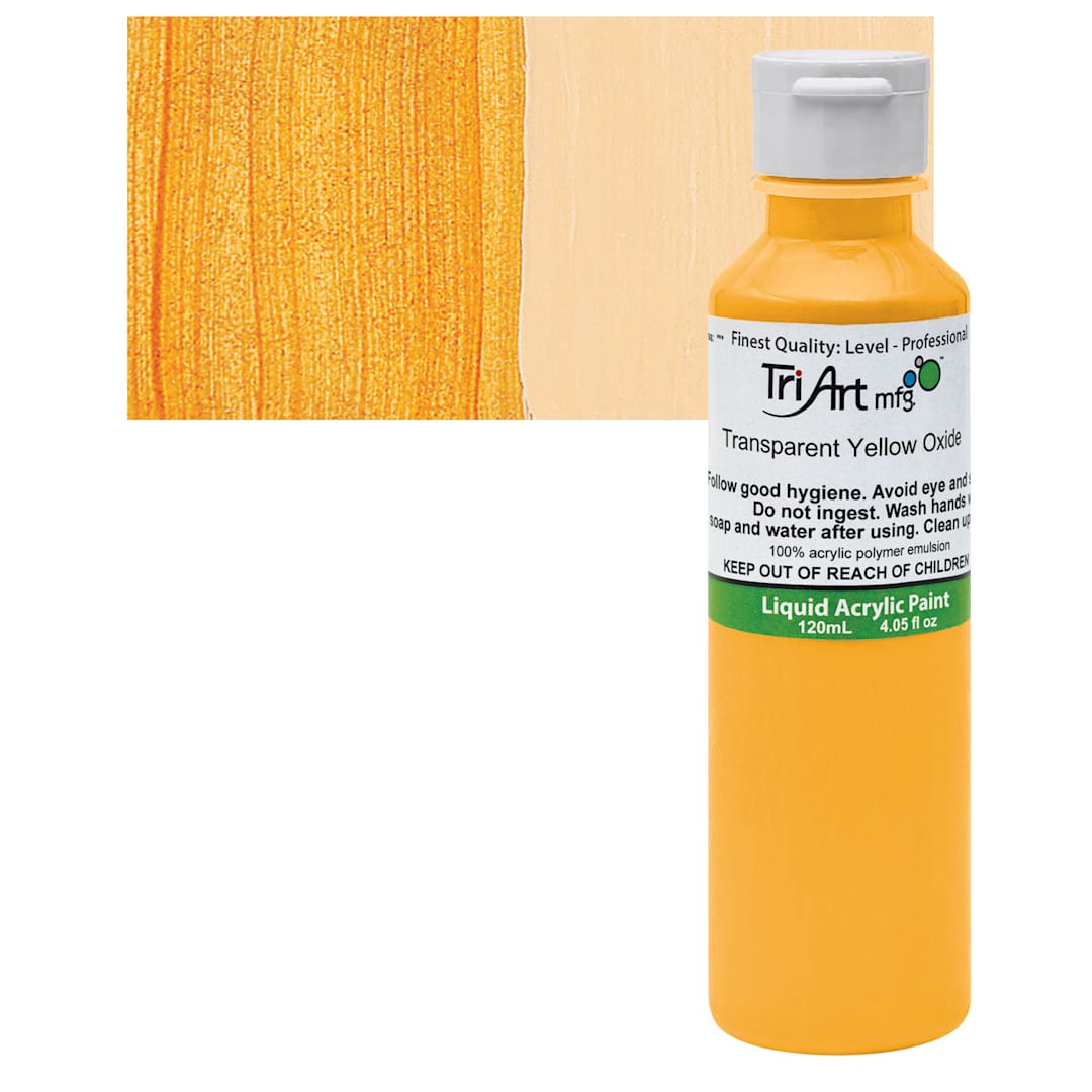 Open in modal - Tri-Art Liquid Artist Acrylic - Transparent Yellow Oxide, 120 ml bottle and swatch