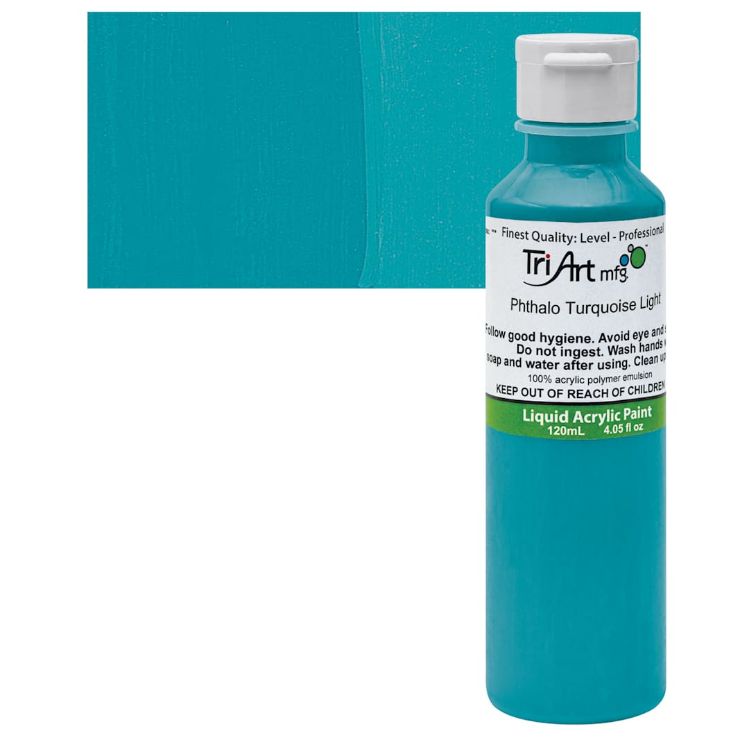 Open in modal - Tri-Art Liquid Artist Acrylic - Phthalo Turquoise Light, 120 ml bottle and swatch
