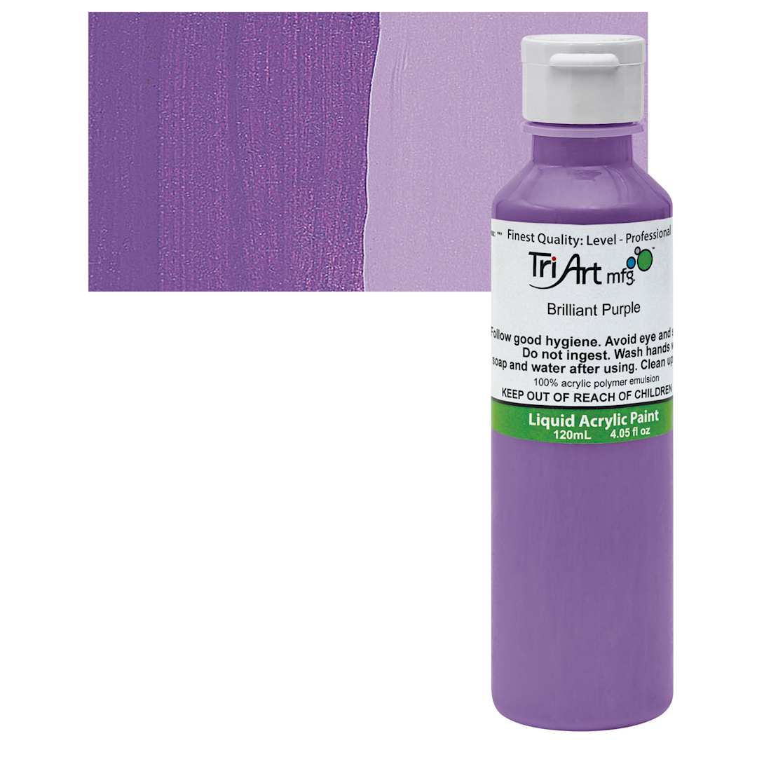 Open in modal - Tri-Art Liquid Artist Acrylic - Brilliant Purple, 120 ml bottle and swatch