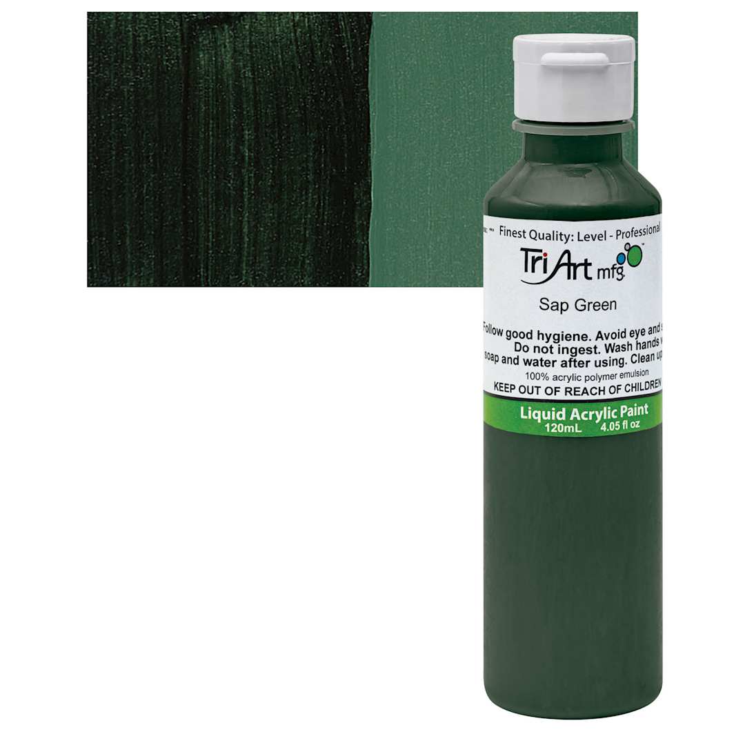 Open in modal - Tri-Art Liquid Artist Acrylic - Sap Green, 120 ml bottle and swatch