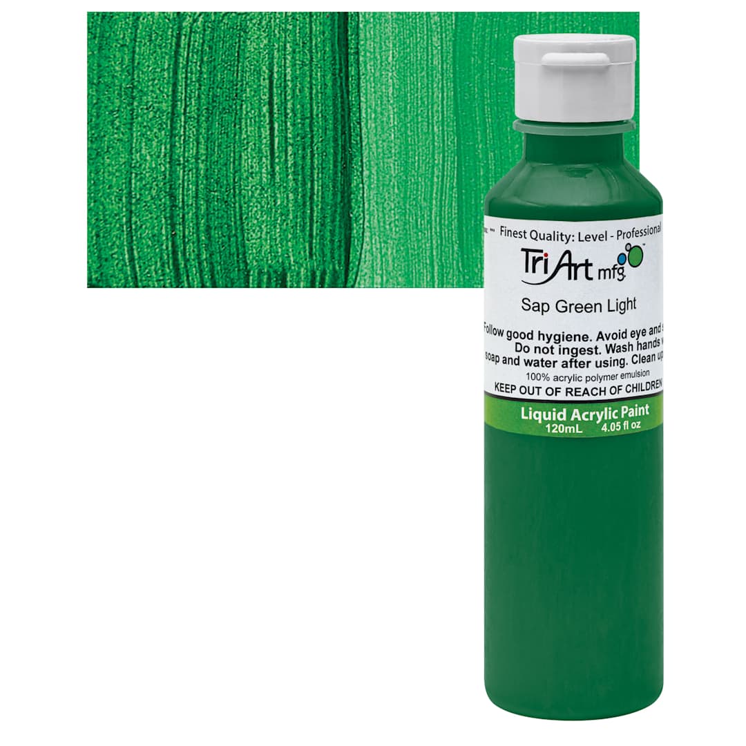 Open in modal - Tri-Art Liquid Artist Acrylic - Sap Green Light, 120 ml bottle and swatch