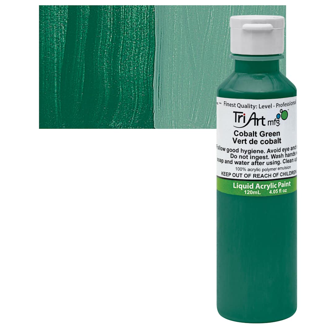 Open in modal - Tri-Art Liquid Artist Acrylic - Cobalt Green, 120 ml bottle and swatch
