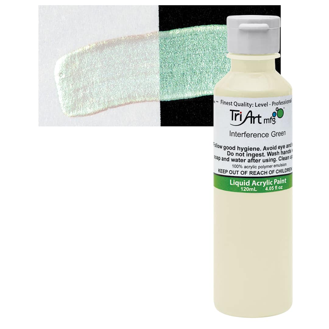 Open in modal - Tri-Art Liquid Artist Acrylic - Interference Green, 120 ml bottle and swatch