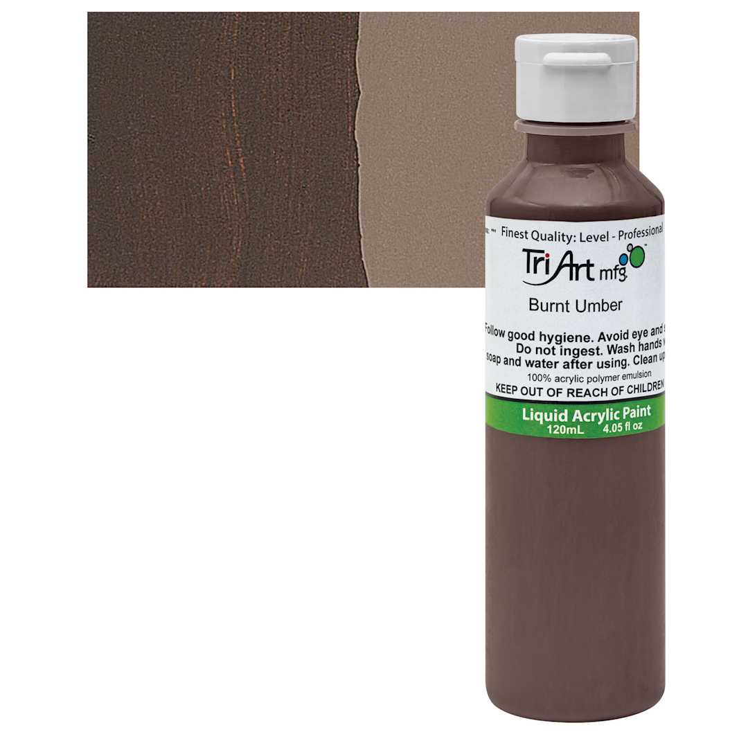 Open in modal - Tri-Art Liquid Artist Acrylic - Burnt Umber, 120 ml bottle and swatch