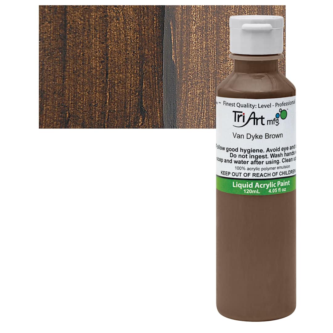 Open in modal - Tri-Art Liquid Artist Acrylic - Van Dyke Brown, 120 ml bottle and swatch