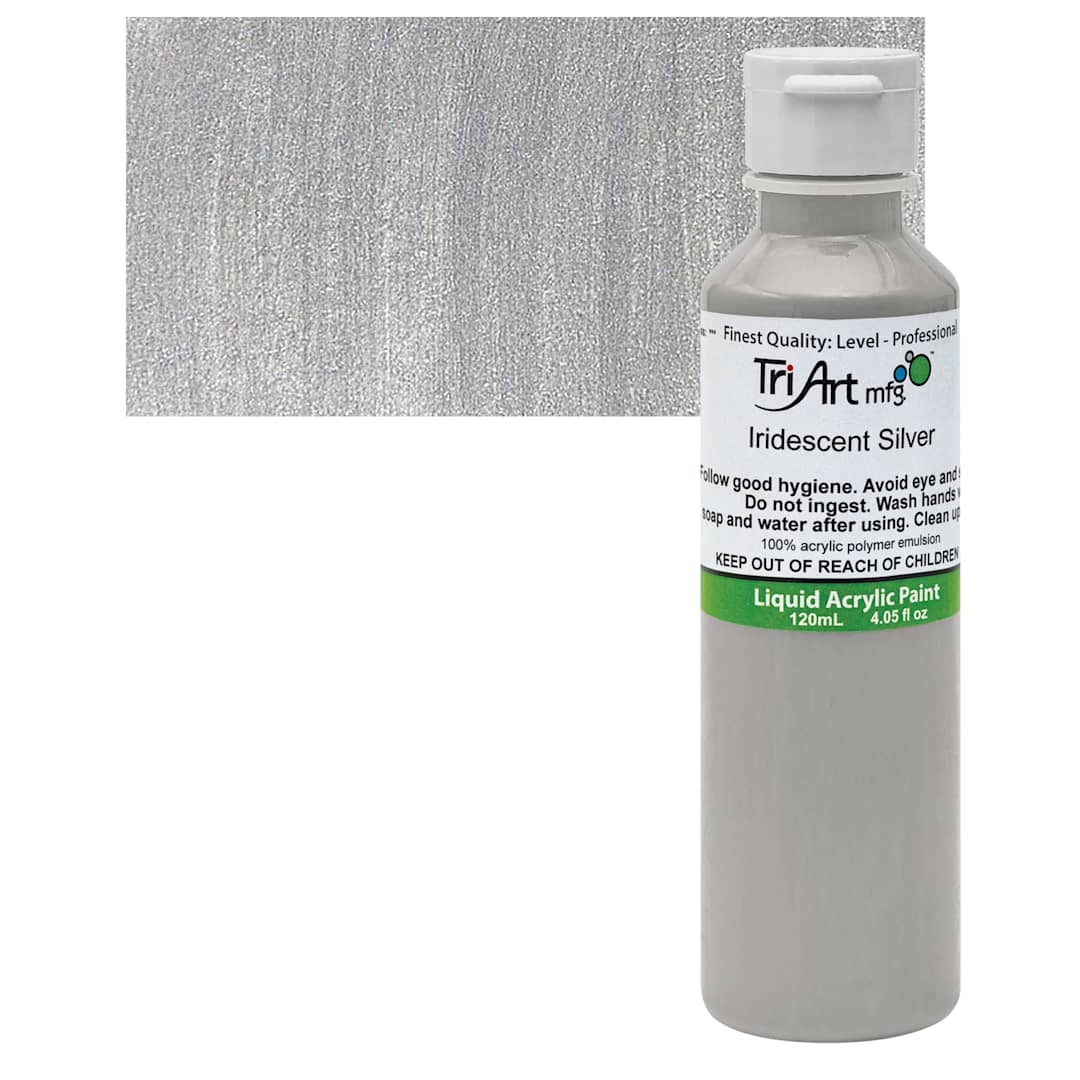 Open in modal - Tri-Art Liquid Artist Acrylic - Iridescent Silver, 120 ml bottle and swatch