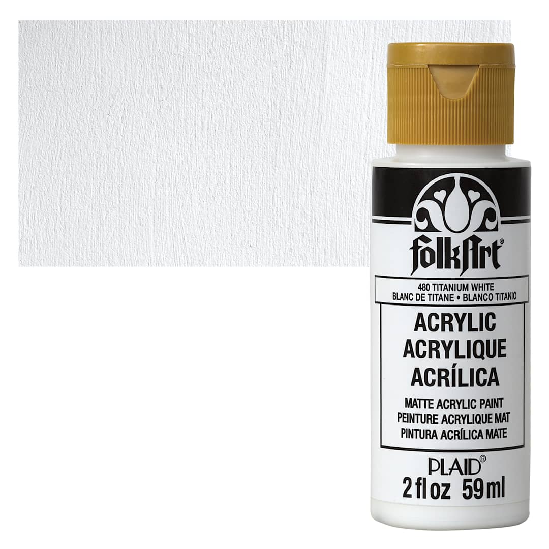 Open in modal - FolkArt Matte Acrylic Paint - Titanium White, 2 oz, Bottle and swatch