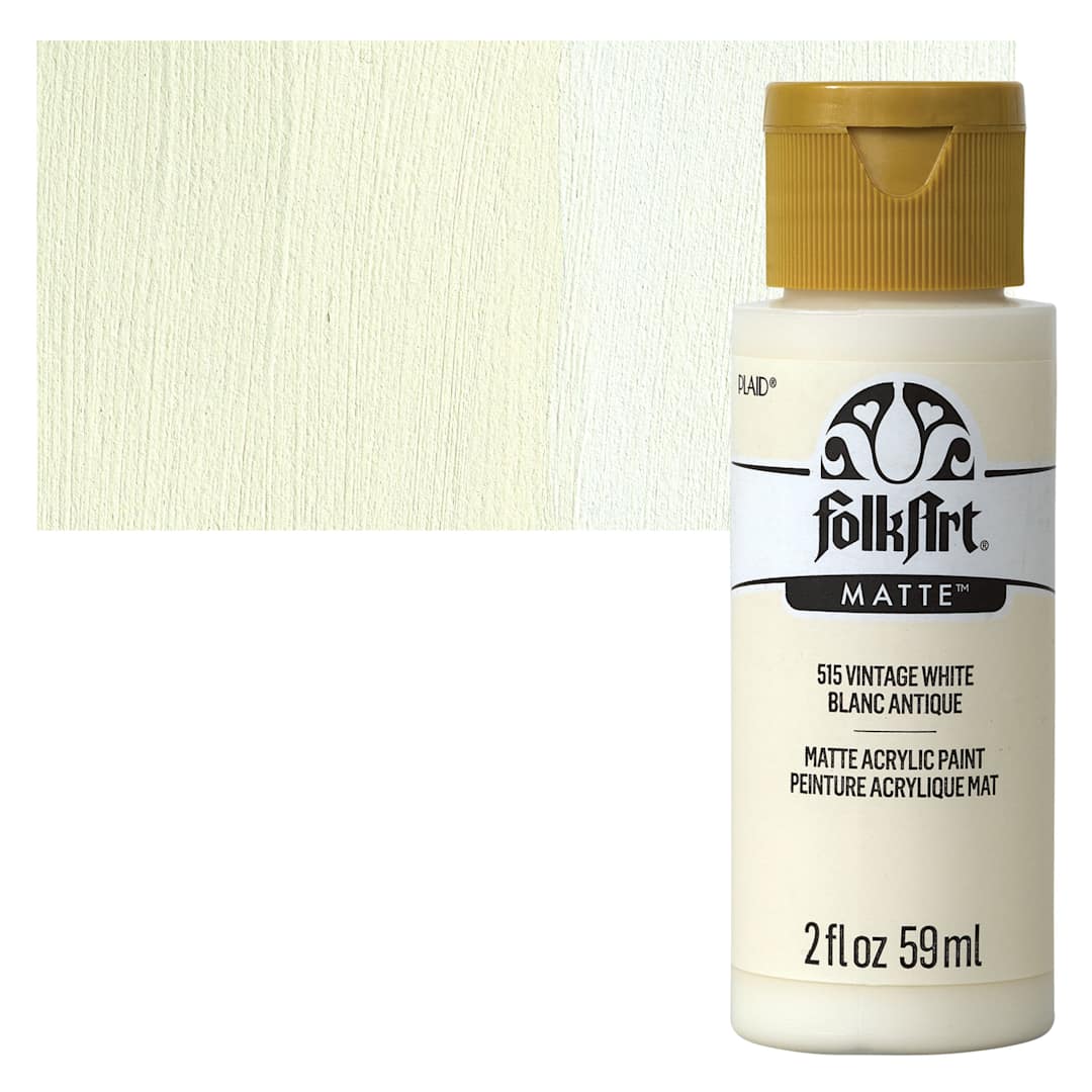 Open in modal - FolkArt Matte Acrylic Paint - Vintage White, 2 oz, Bottle and swatch