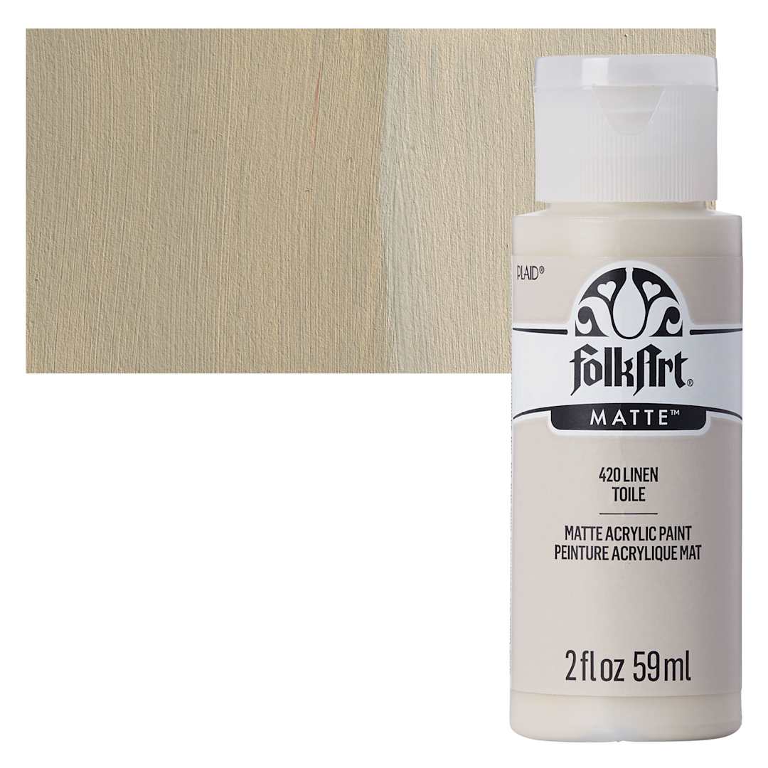 Open in modal - FolkArt Matte Acrylic Paint - Linen, 2 oz, Bottle and swatch