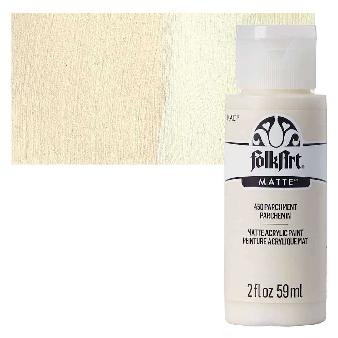 Open in modal - FolkArt Matte Acrylic Paint - Parchment, 2 oz, Bottle and swatch