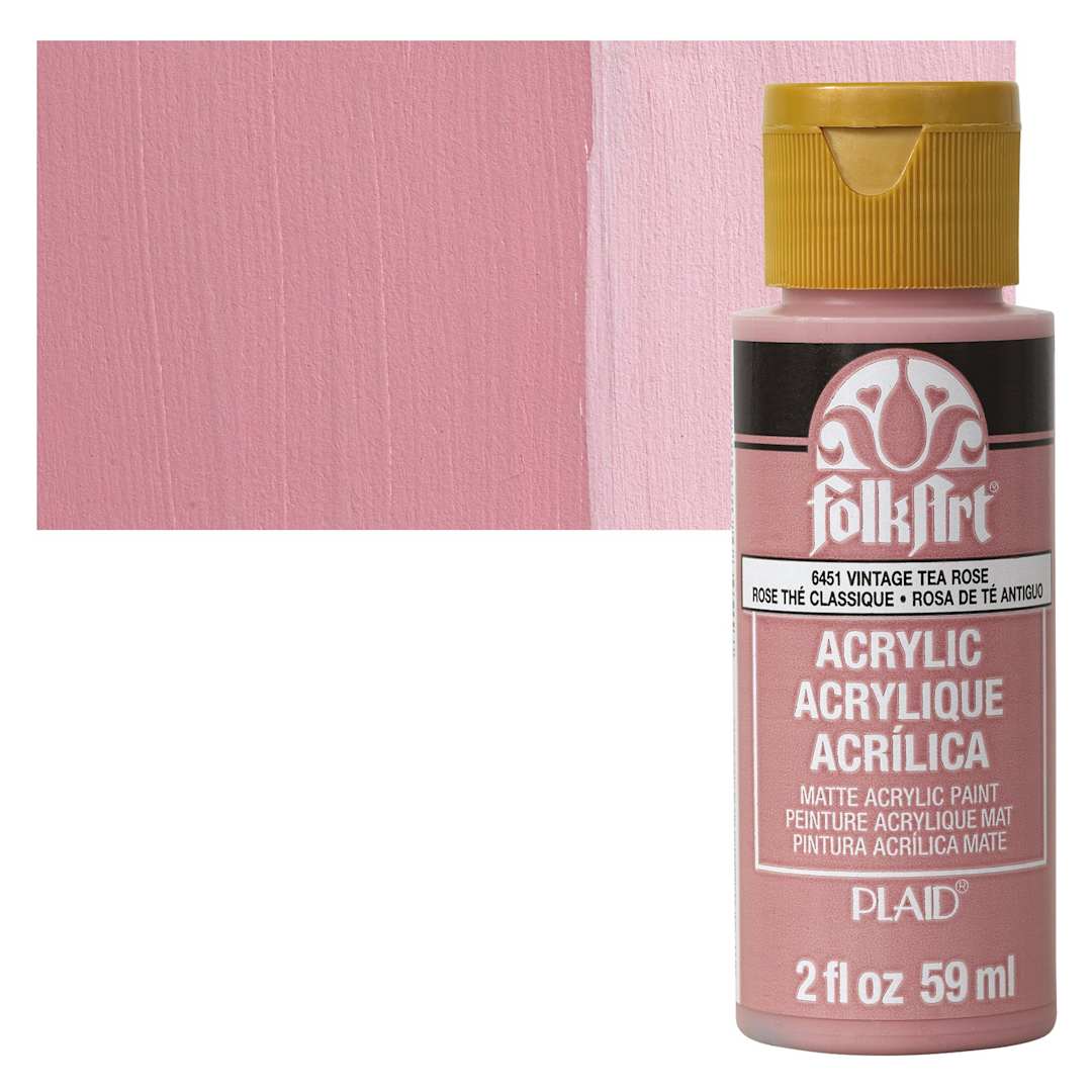 Open in modal - FolkArt Matte Acrylic Paint - Vintage Tea Rose, 2 oz, Bottle and swatch