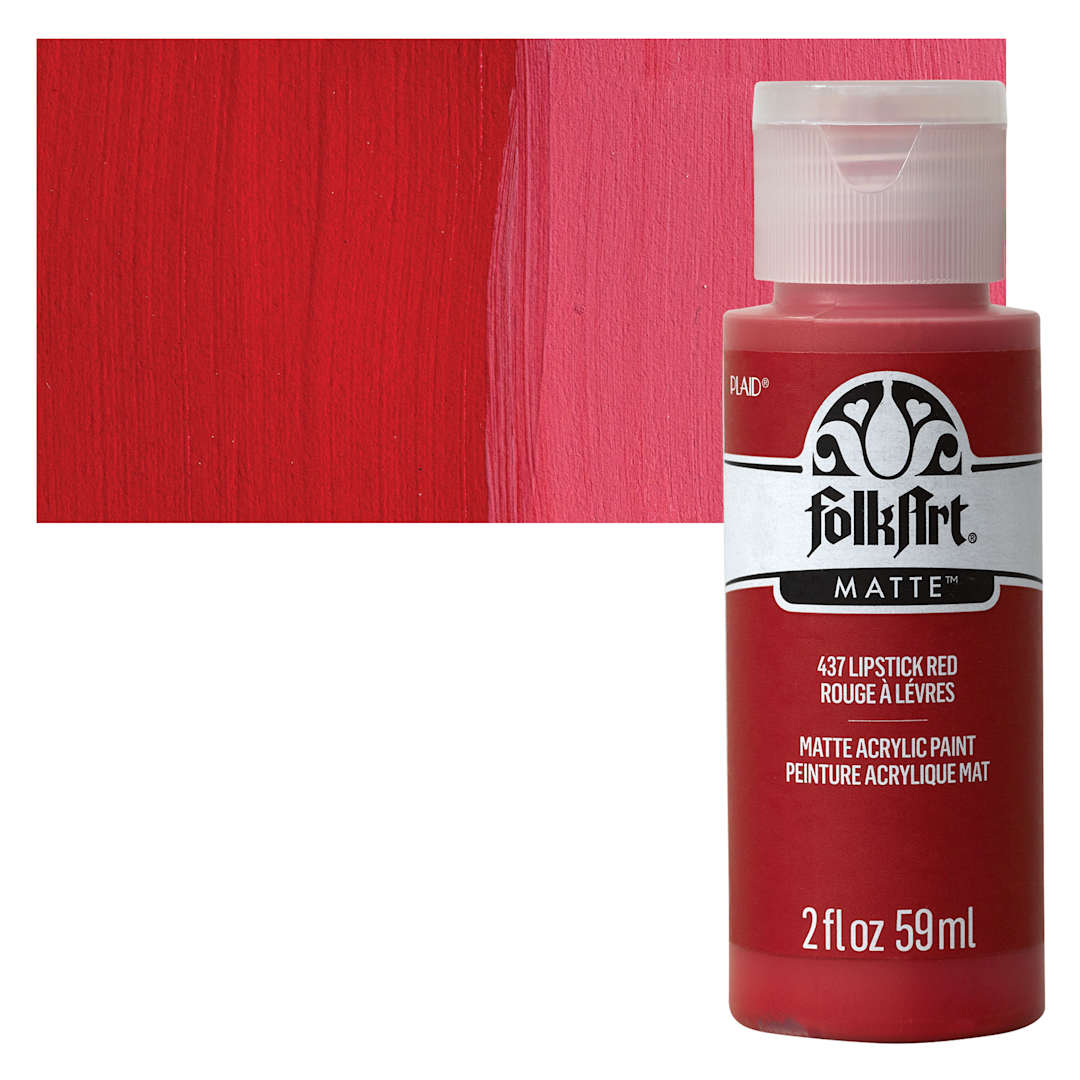 Open in modal - FolkArt Matte Acrylic Paint - Lipstick Red, 2 oz, Bottle and swatch