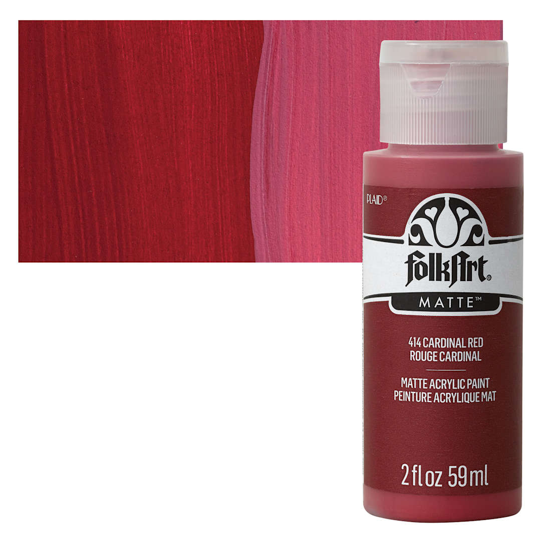 Open in modal - FolkArt Matte Acrylic Paint - Cardinal Red, 2 oz, Bottle and swatch