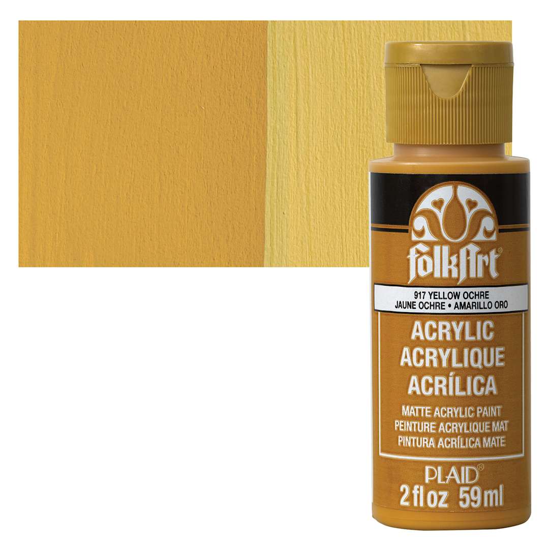 Open in modal - FolkArt Matte Acrylic Paint - Yellow Ochre, 2 oz, Bottle and swatch