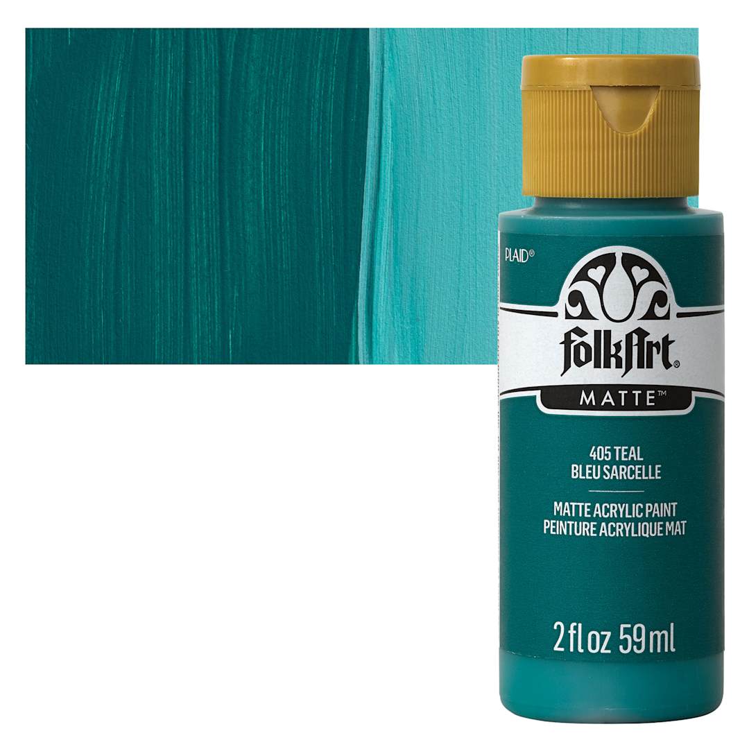 Open in modal - FolkArt Matte Acrylic Paint - Teal, 2 oz, Bottle and swatch