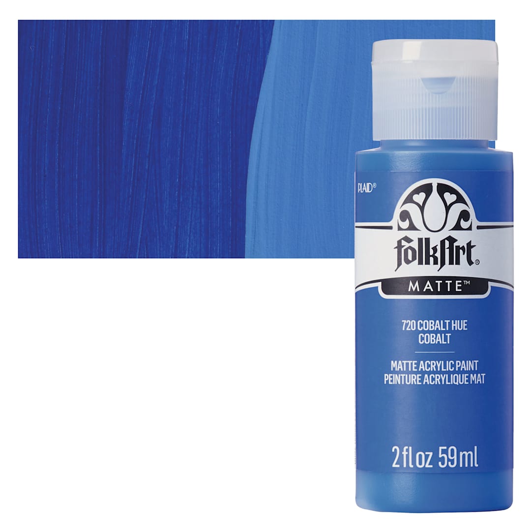 Open in modal - FolkArt Matte Acrylic Paint - Cobalt Hue, 2 oz, Bottle and swatch