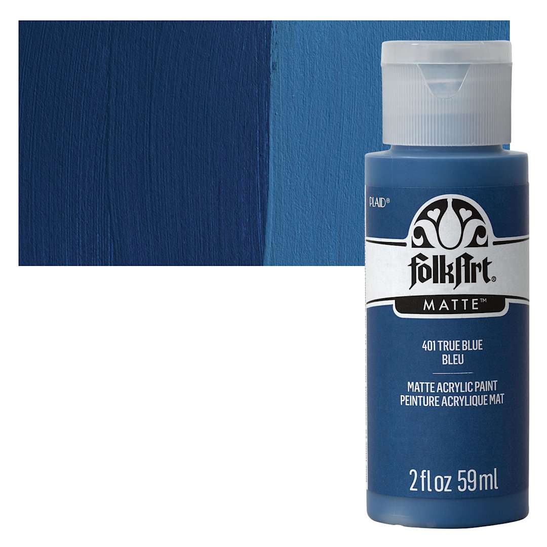 Open in modal - FolkArt Matte Acrylic Paint - True Blue, 2 oz, Bottle and swatch