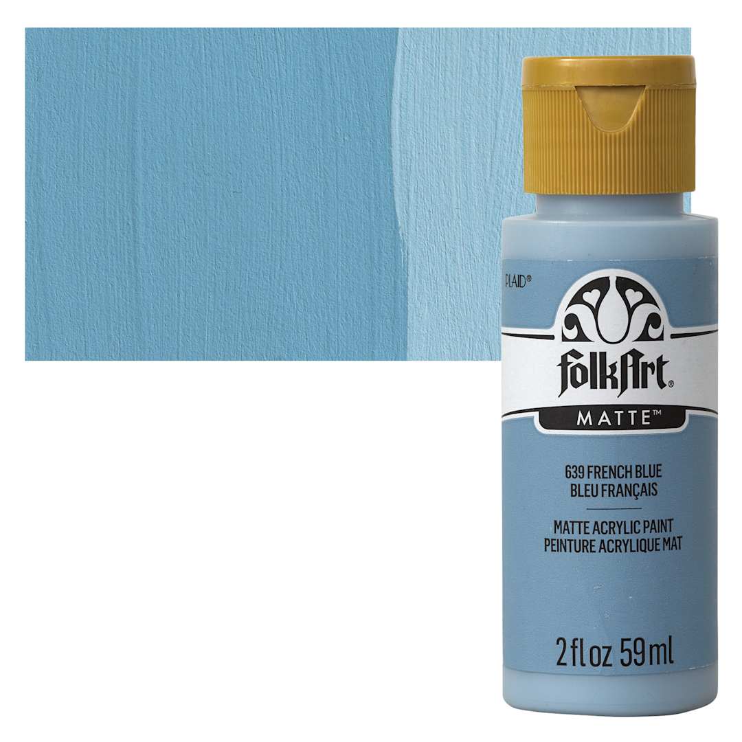 Open in modal - FolkArt Matte Acrylic Paint - French Blue, 2 oz, Bottle and swatch