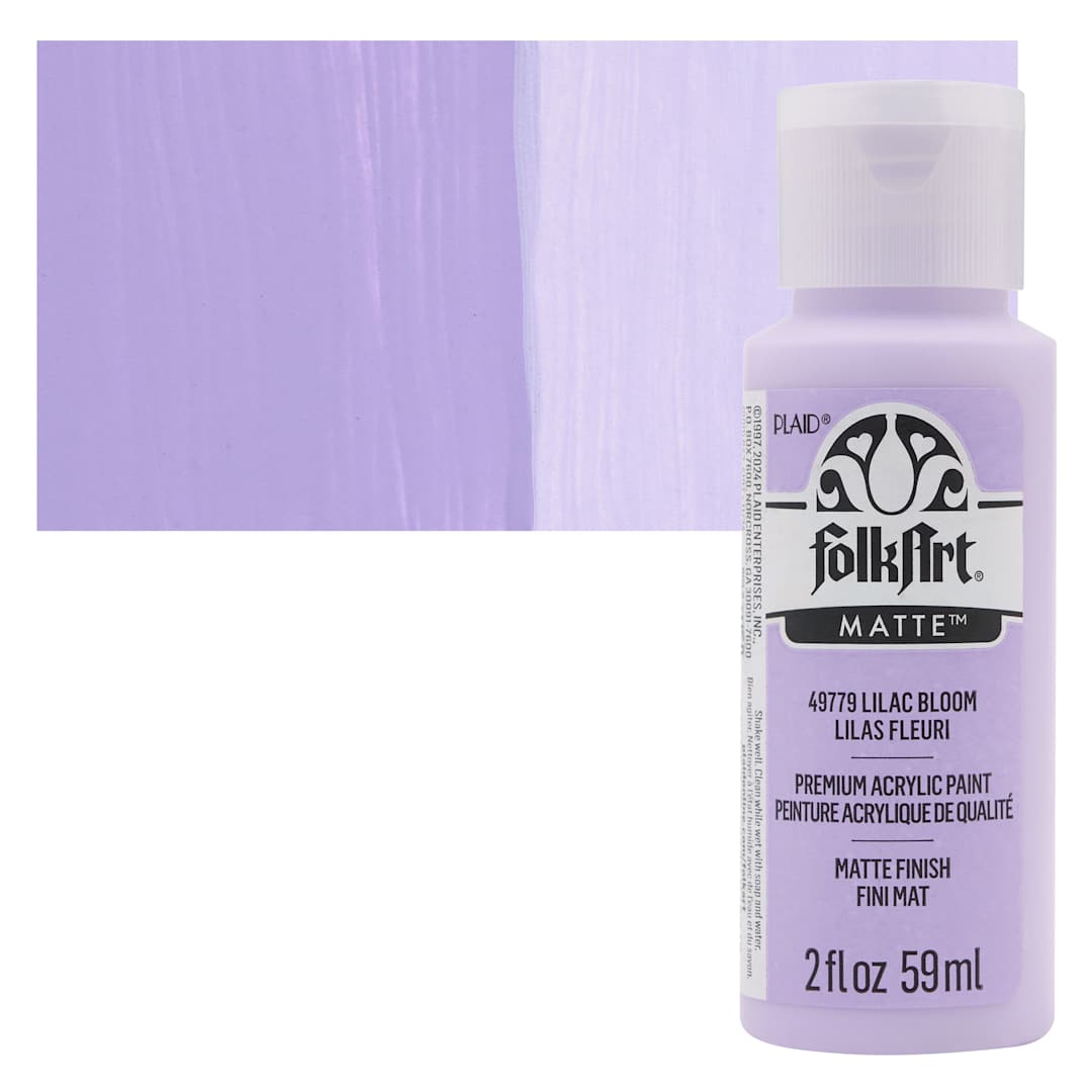 Open in modal - FolkArt Matte Acrylic Paint - Lilac Bloom, 2 oz, Bottle and swatch