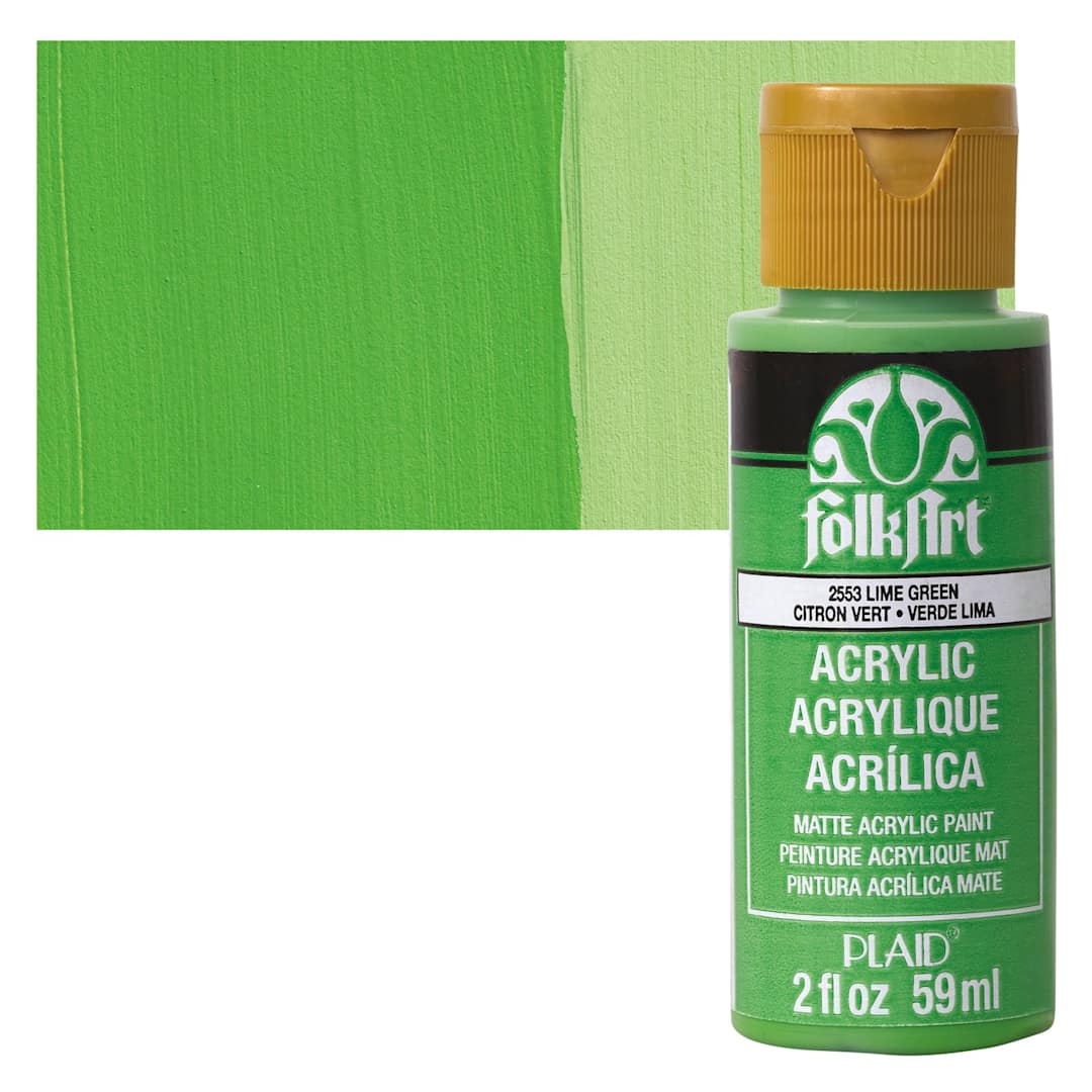 Open in modal - FolkArt Matte Acrylic Paint - Lime Green, 2 oz, Bottle and swatch