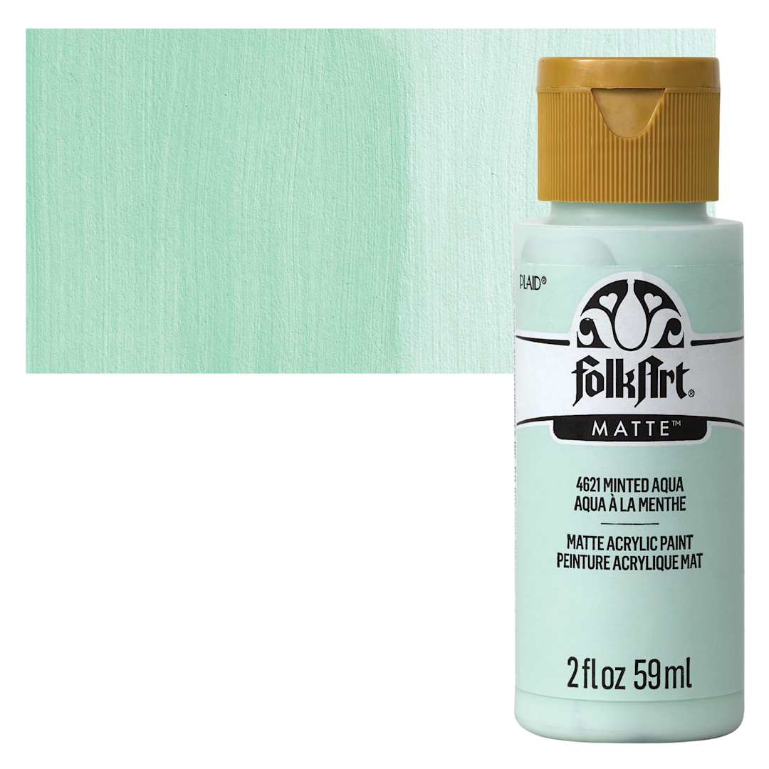 Open in modal - FolkArt Matte Acrylic Paint - Minted Aqua, 2 oz, Bottle and swatch