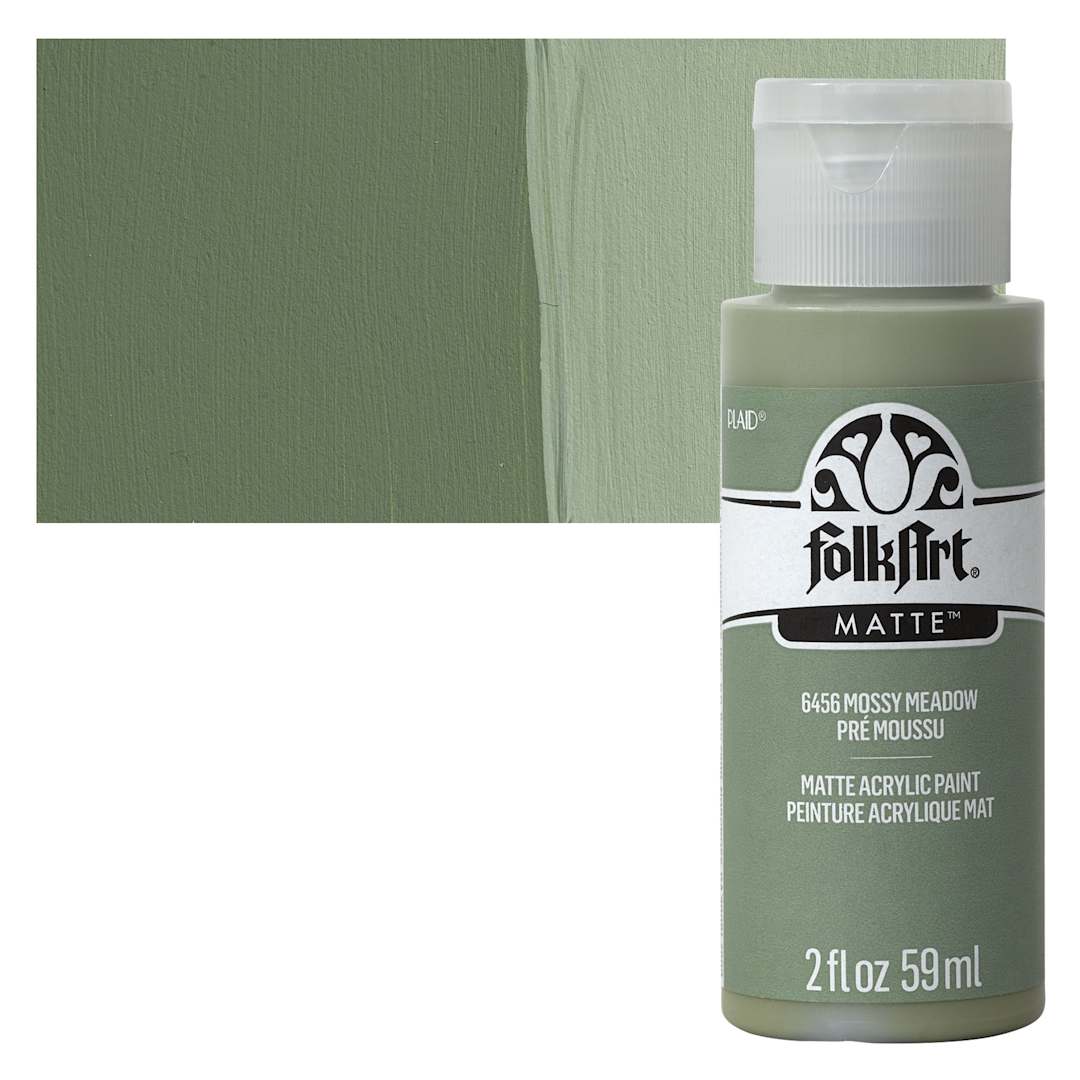 Open in modal - FolkArt Matte Acrylic Paint - Mossy Meadow, 2 oz, Bottle and swatch