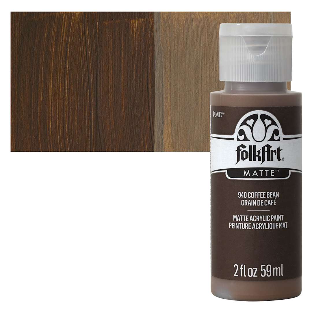 Open in modal - FolkArt Matte Acrylic Paint - Coffee Bean, 2 oz, Bottle and swatch