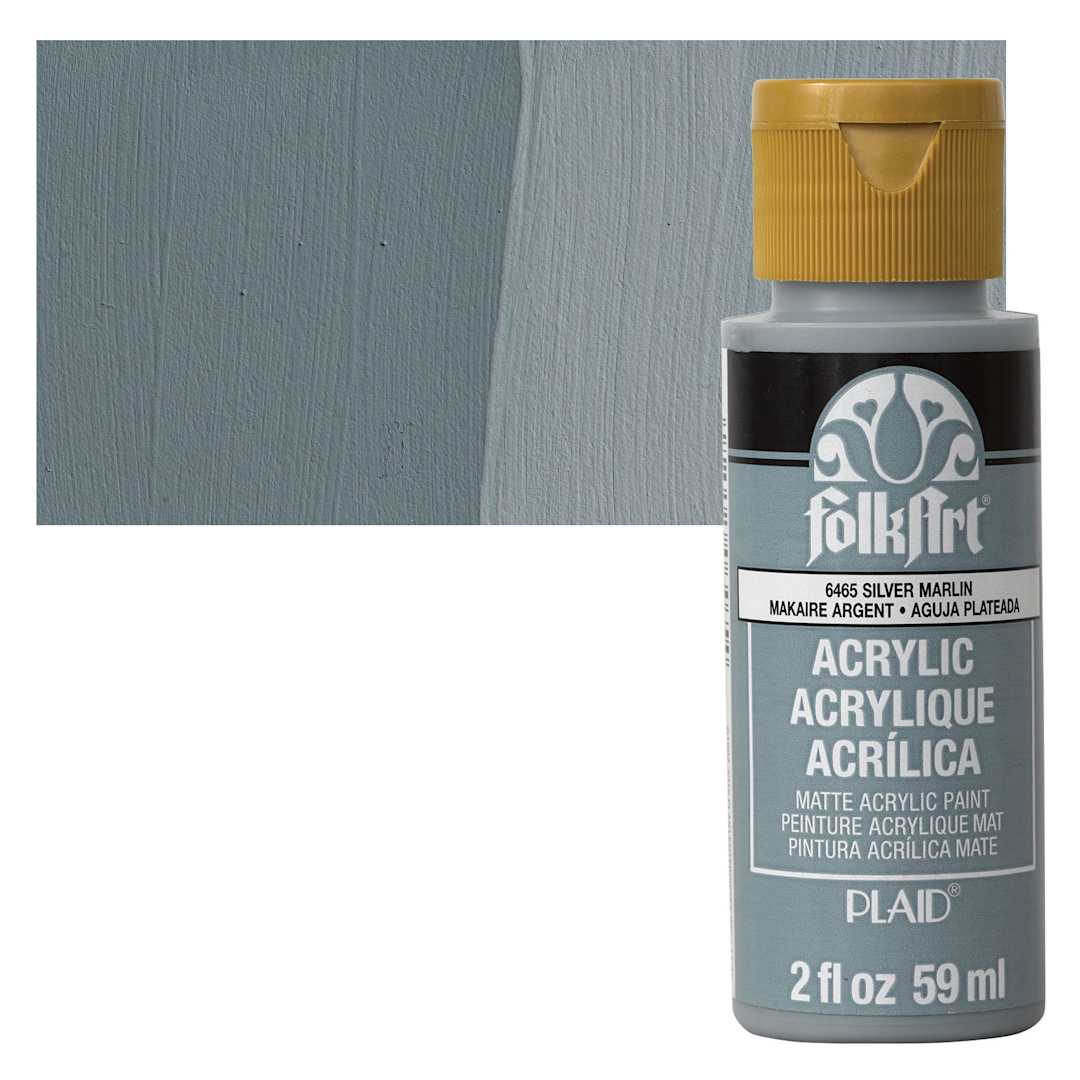 Open in modal - FolkArt Matte Acrylic Paint - Silver Marlin, 2 oz, Bottle and swatch