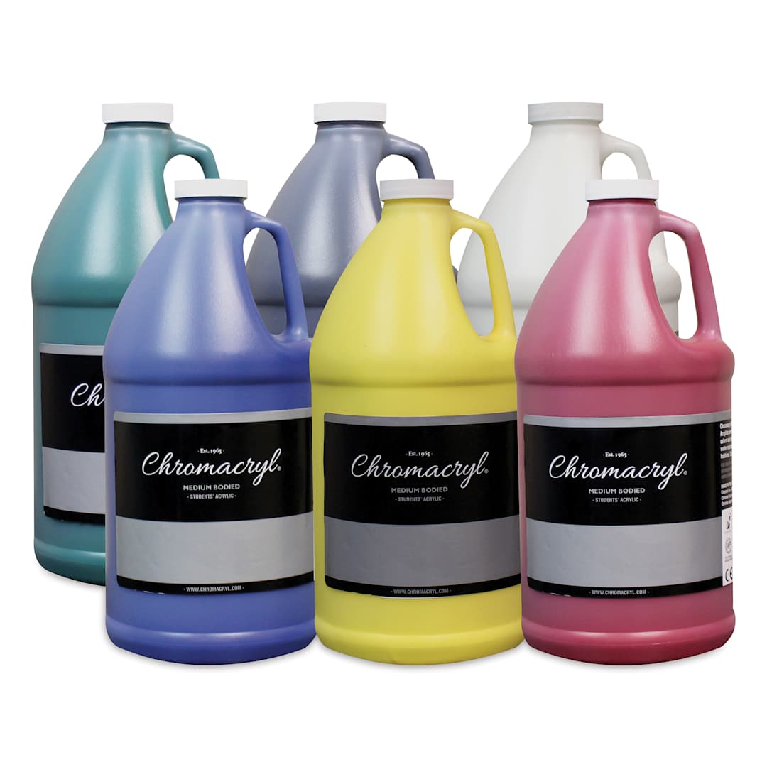 Open in modal - Chromacryl Students' Acrylic Paints - Set of 6, Cool Colors, Half Gallon
