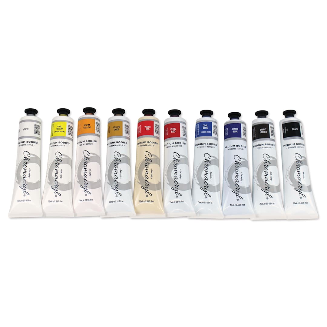 Open in modal - Chromacryl Students' Acrylic Paints - Set of 10, Assorted Colors, 2.5 oz
