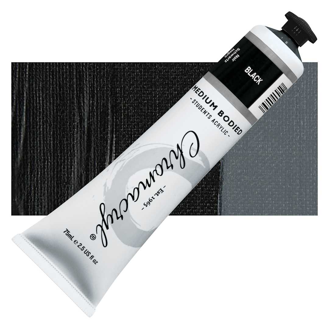 Open in modal - Chromacryl Students' Acrylic - Black, 2.5 oz tube and swatch