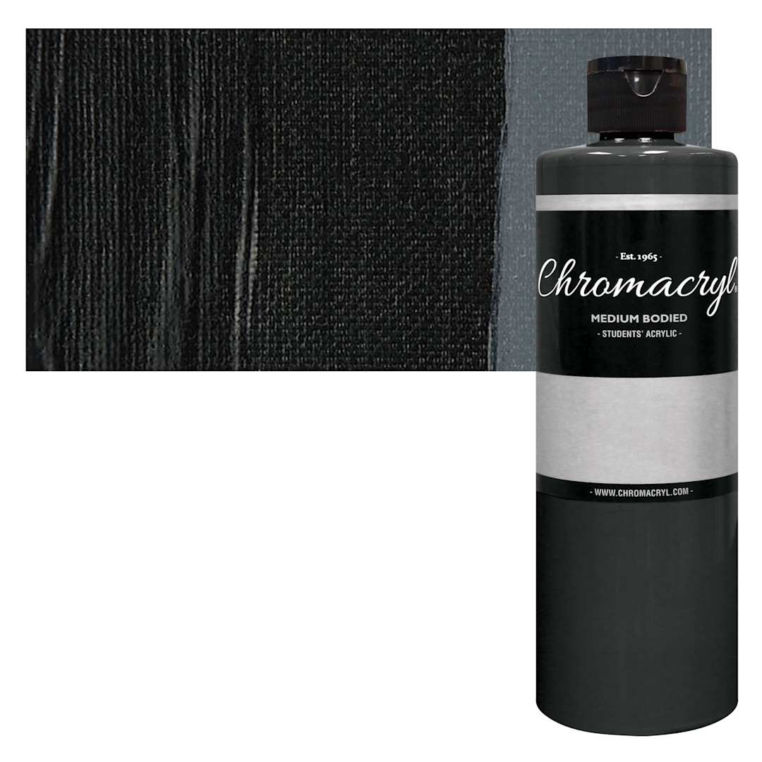 Open in modal - Chromacryl Students' Acrylic - Black, 16 oz bottle and swatch