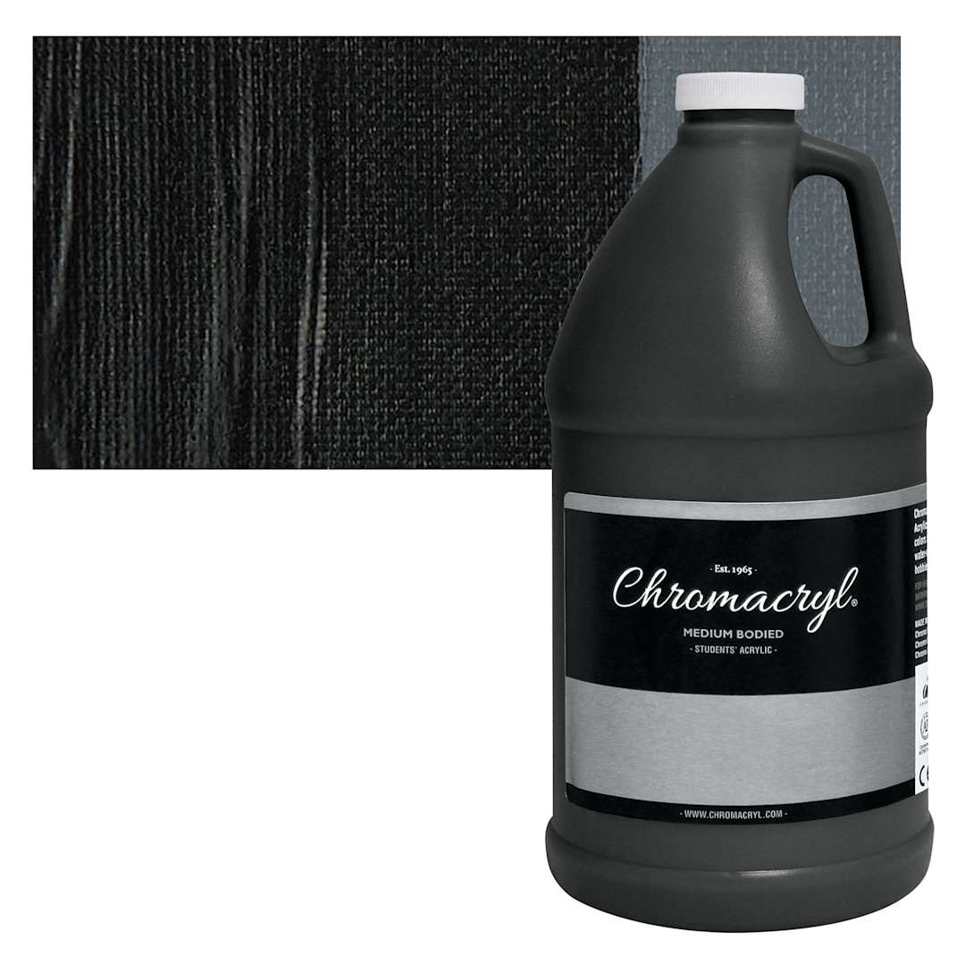 Open in modal - Chromacryl Students' Acrylic - Black, 64 oz bottle and swatch