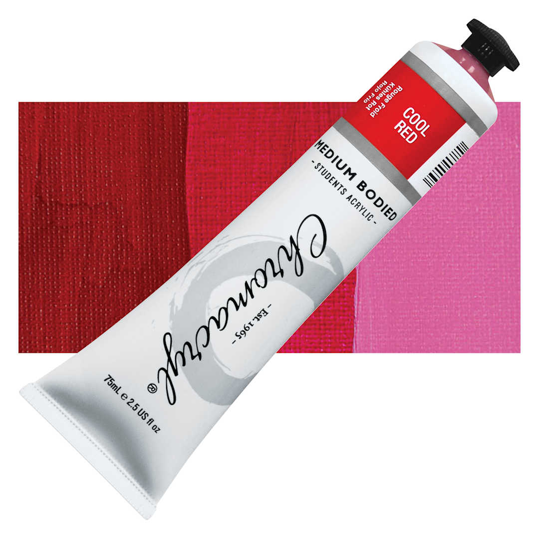 Open in modal - Chromacryl Students' Acrylic - Cool Red, 2.5 oz tube and swatch