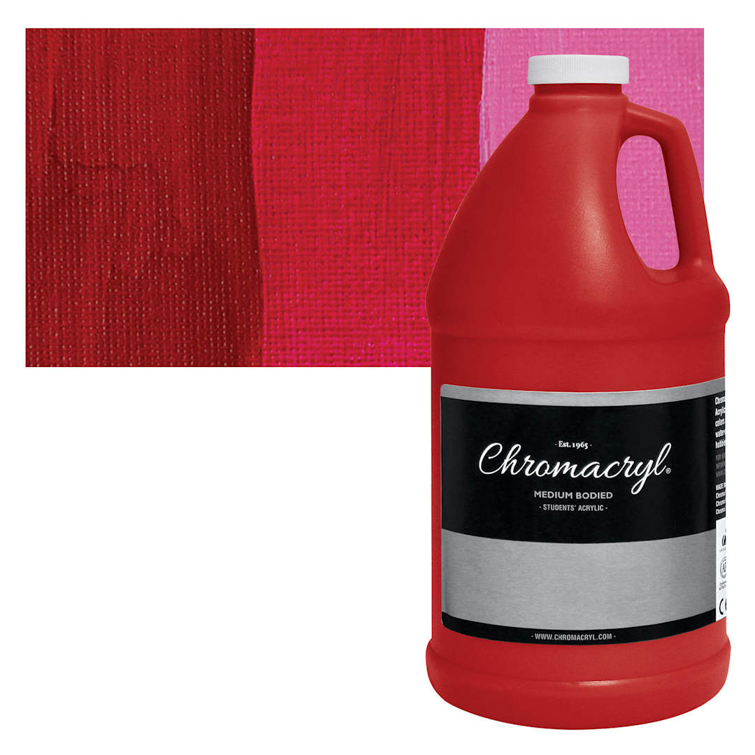 Open in modal - Chromacryl Students' Acrylic - Cool Red, 64 oz bottle and swatch