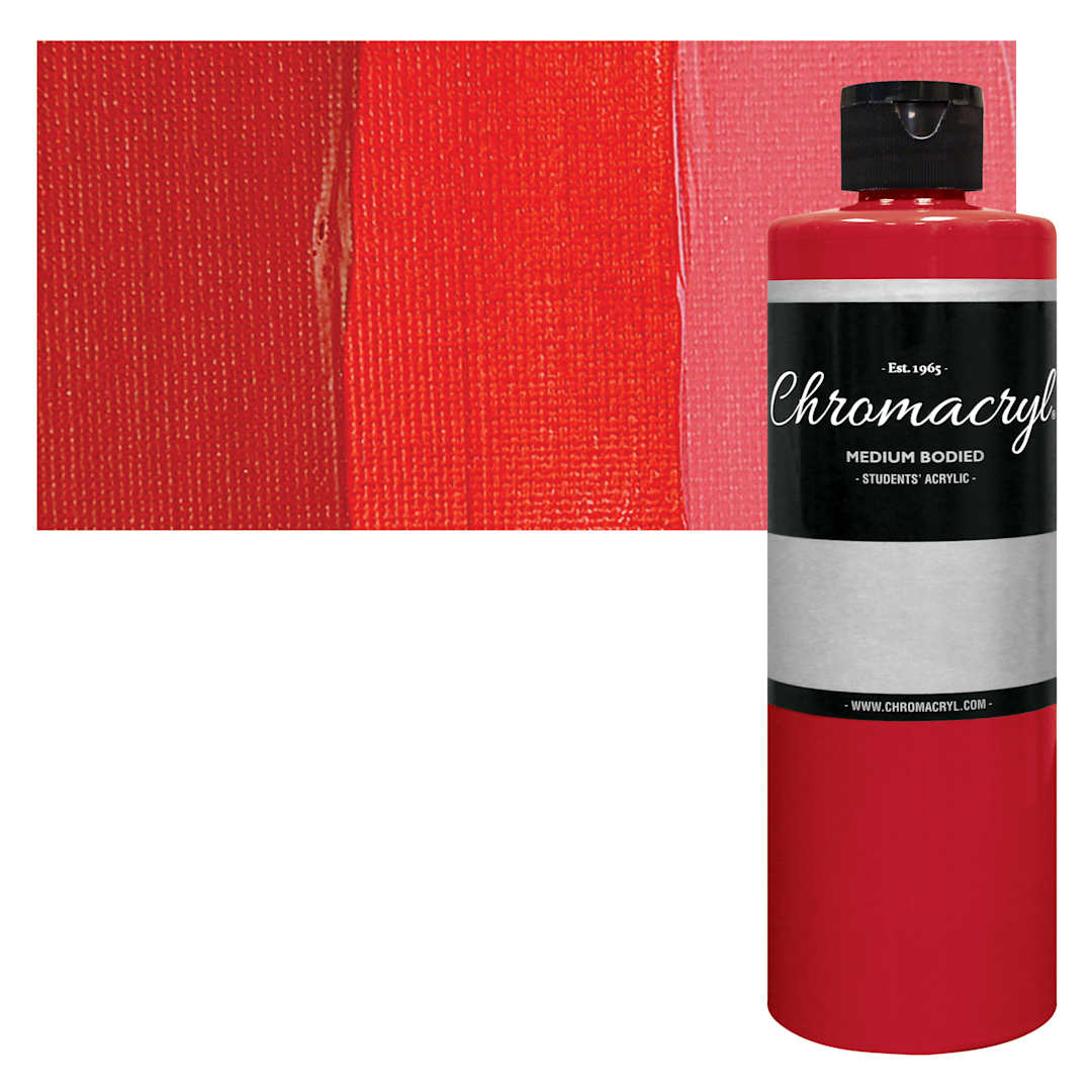 Open in modal - Chromacryl Students' Acrylic - Warm Red, 16 oz bottle and swatch