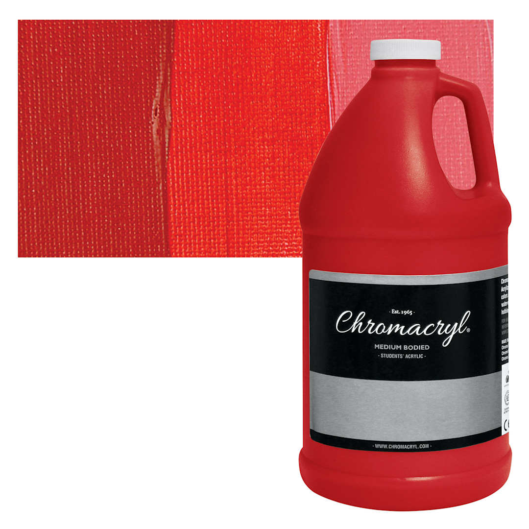 Open in modal - Chromacryl Students' Acrylic - Warm Red, 64 oz bottle and swatch