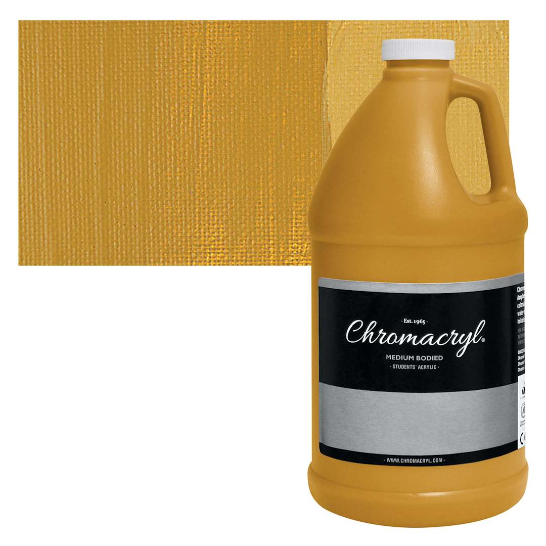 Open in modal - Chromacryl Students' Acrylic - Yellow Oxide, 64 oz bottle and swatch