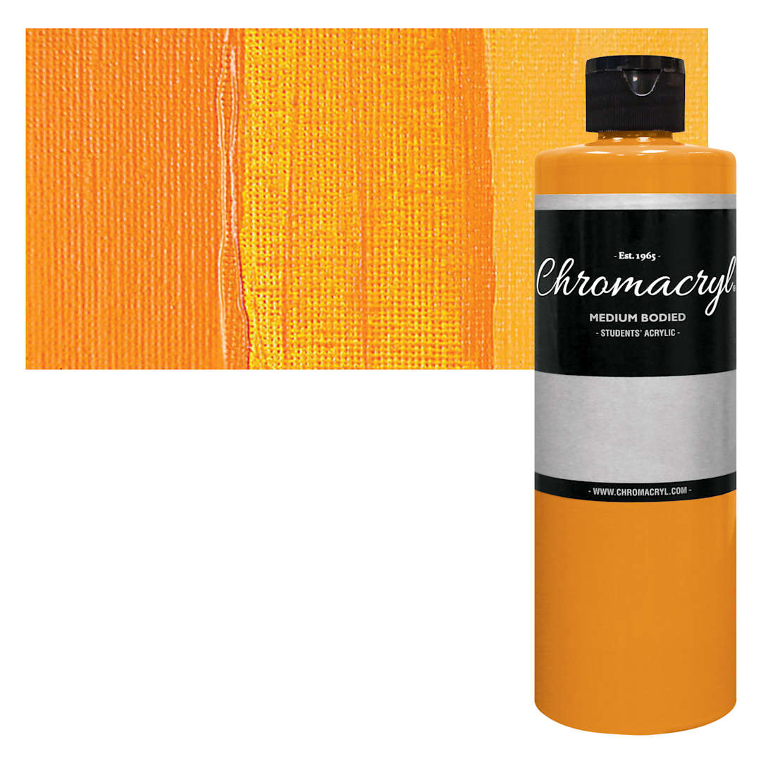 Open in modal - Chromacryl Students' Acrylic - Warm Yellow, 16 oz bottle and swatch