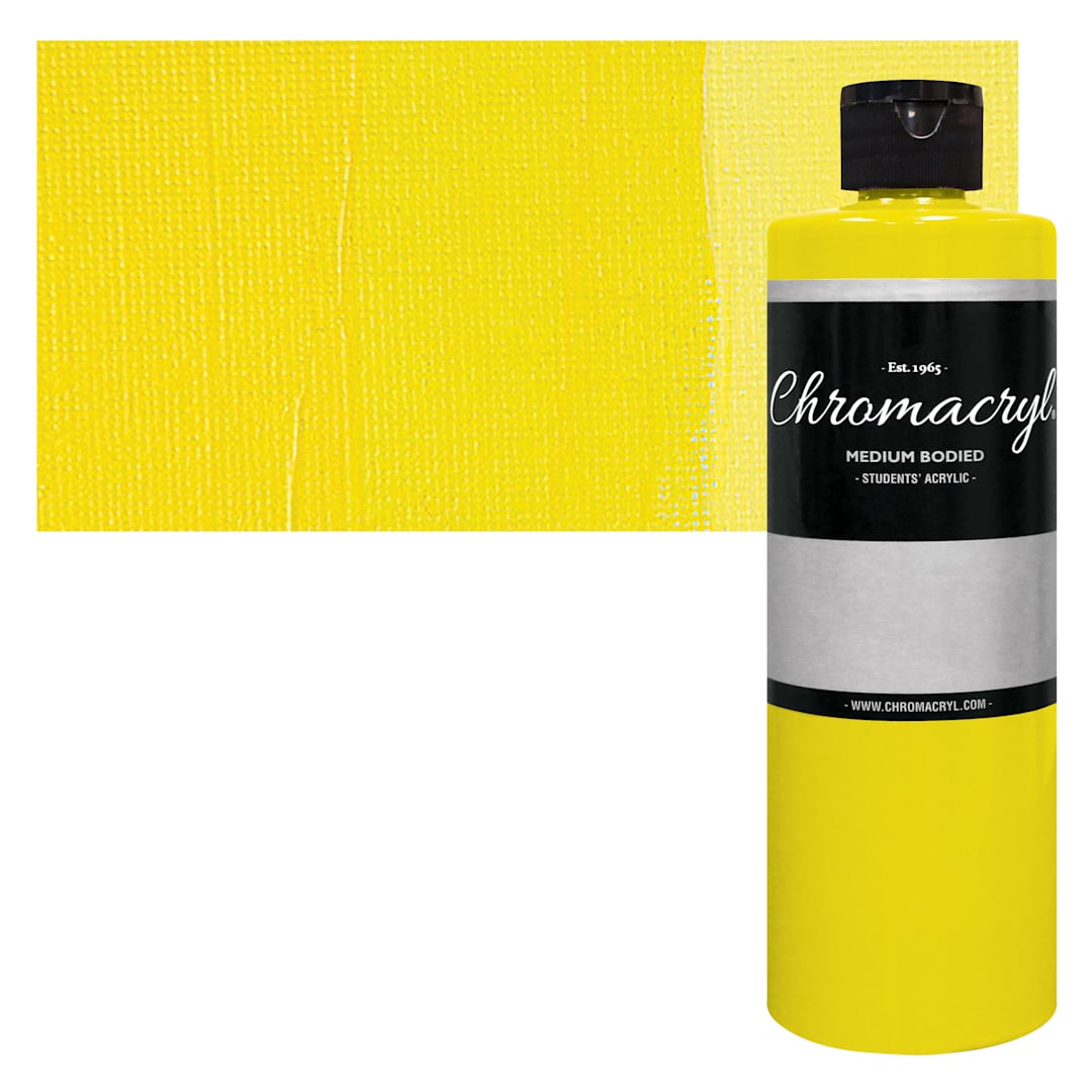 Open in modal - Chromacryl Students' Acrylic - Cool Yellow, 16 oz bottle and swatch