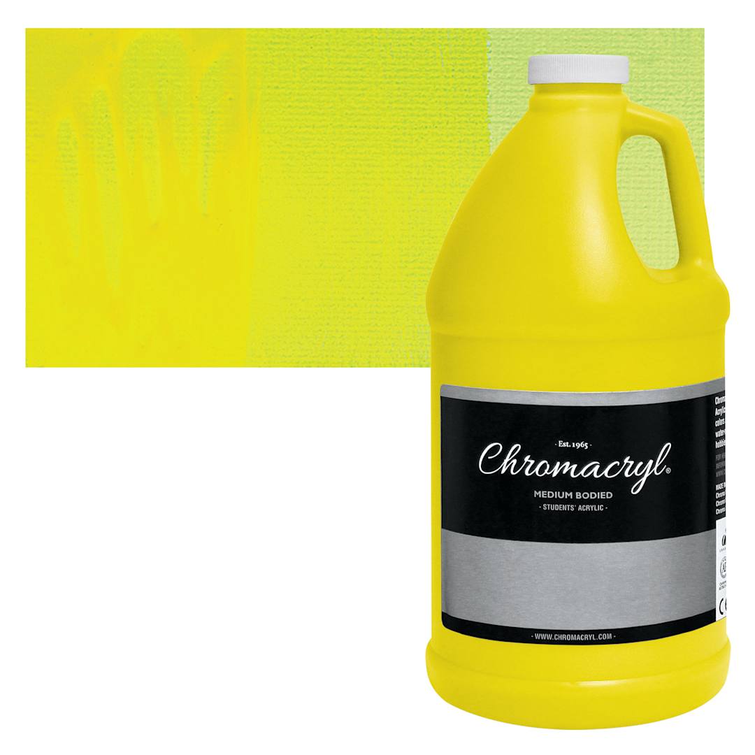Open in modal - Chromacryl Students' Acrylic - Neon Yellow, 64 oz bottle and swatch