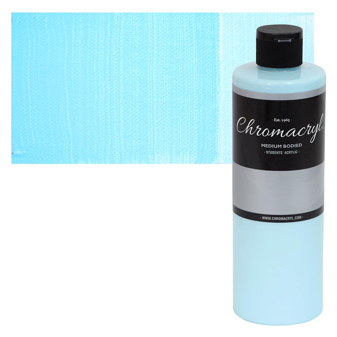 Open in modal - Chromacryl Students' Acrylics - Pastel Blue, 16 oz bottle and swatch