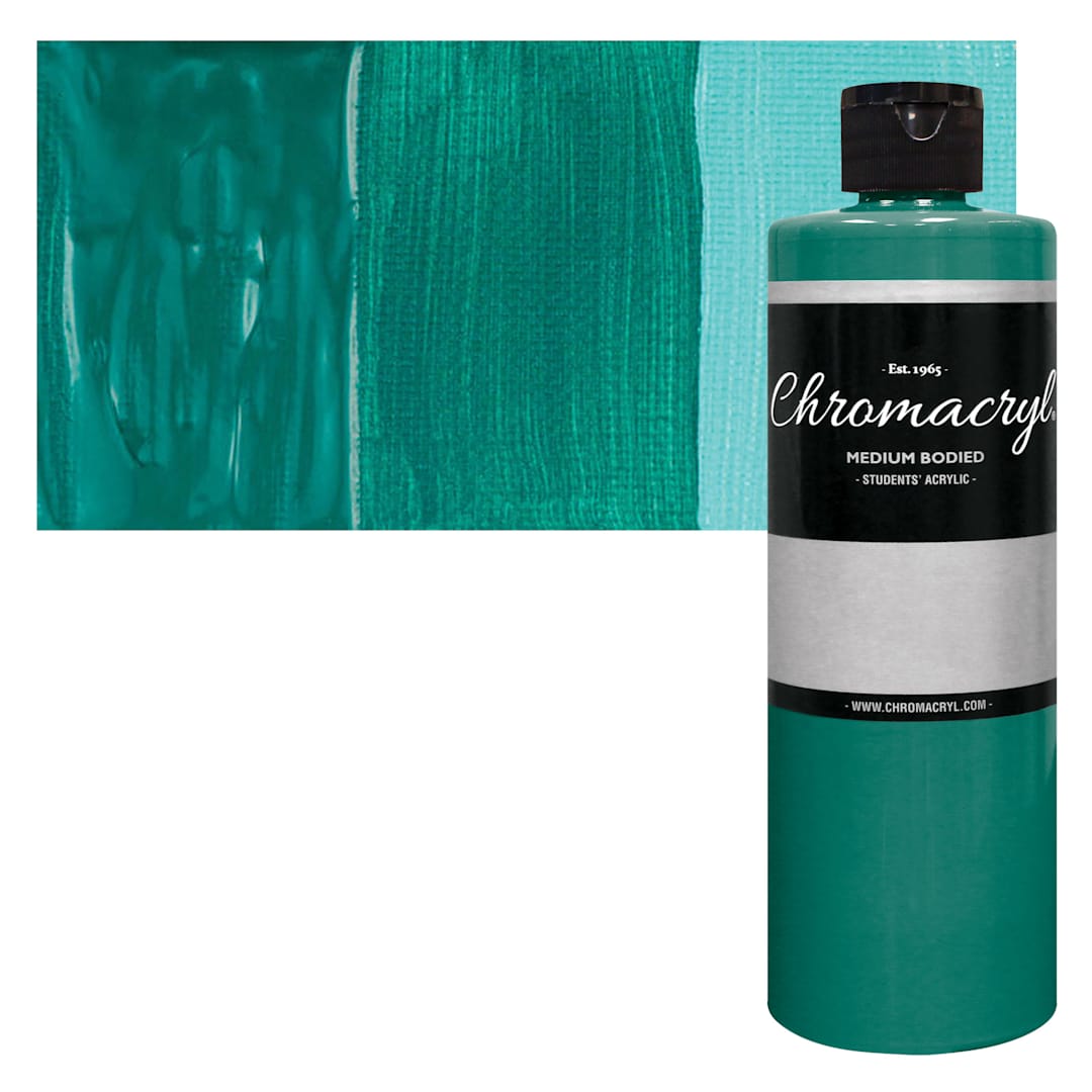 Open in modal - Chromacryl Students' Acrylic - Turquoise, 16 oz bottle and swatch