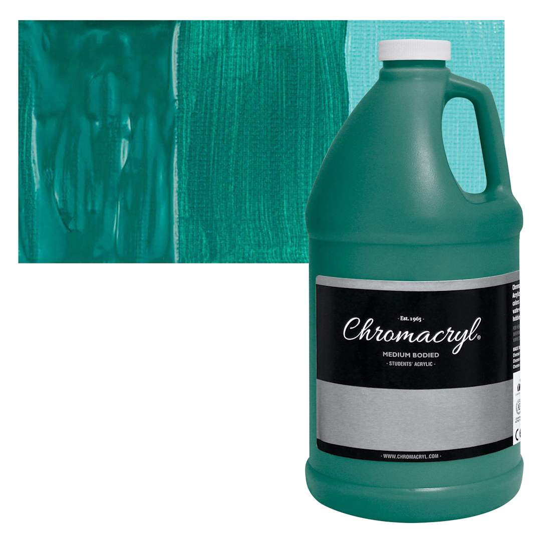 Open in modal - Chromacryl Students' Acrylic - Turquoise, 64 oz bottle and swatch