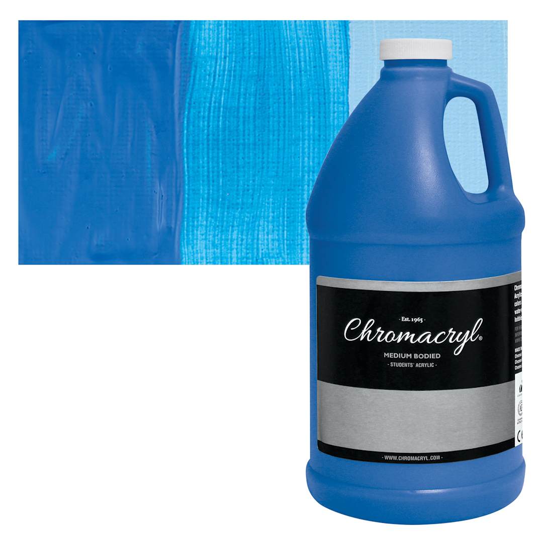 Open in modal - Chromacryl Students' Acrylic - Neon Blue, 64 oz bottle and swatch