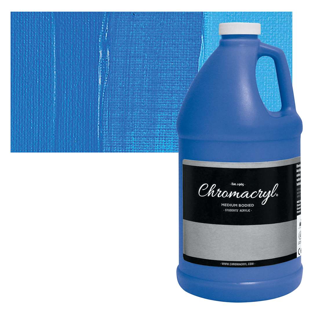 Open in modal - Chromacryl Students' Acrylic - Cobalt Blue, 64 oz bottle and swatch