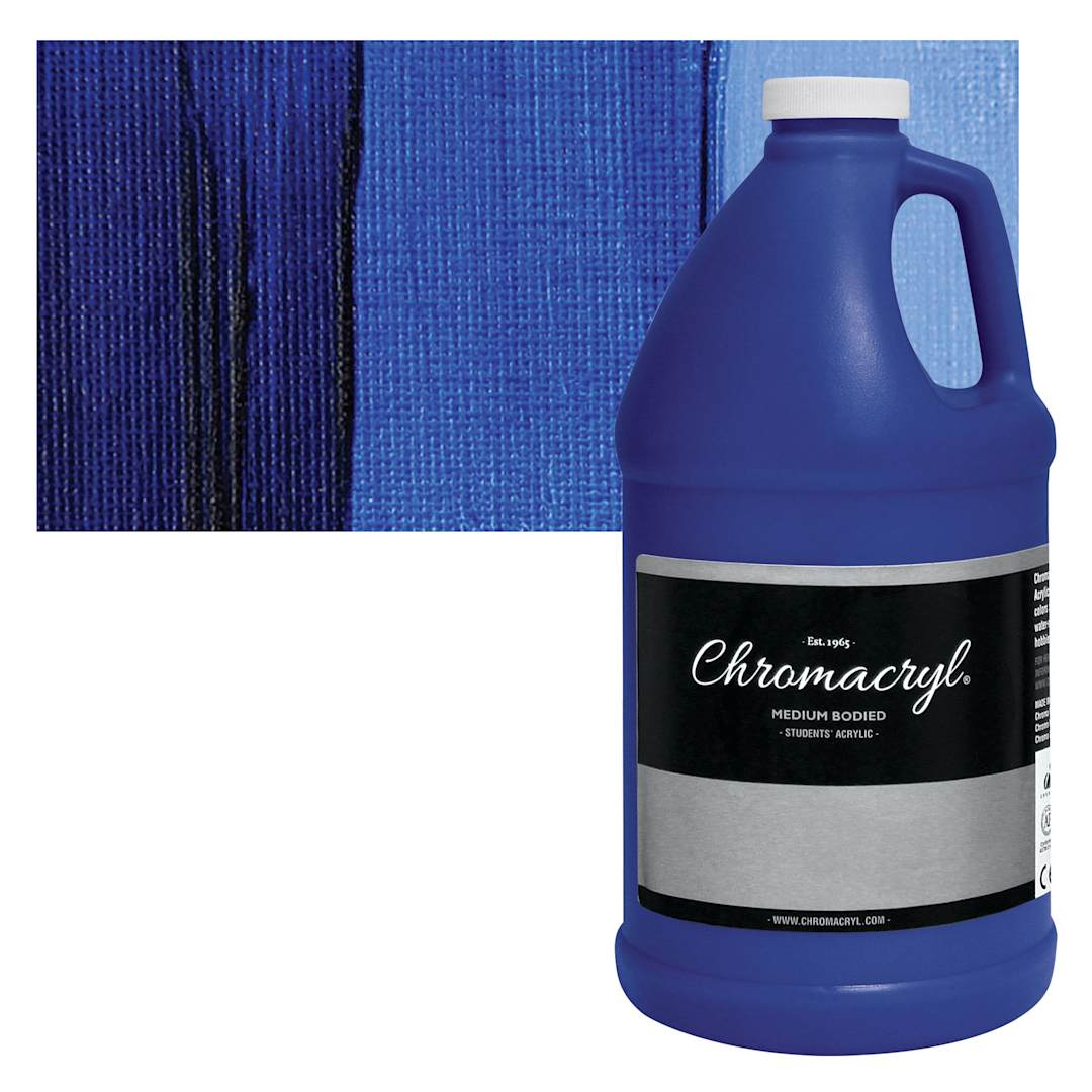 Open in modal - Chromacryl Students' Acrylic - Warm Blue, 64 oz bottle and swatch